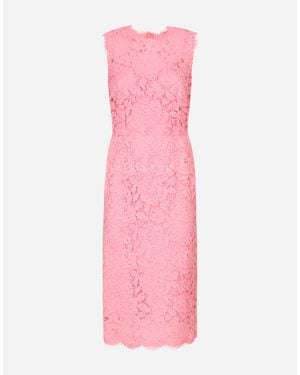Dolce & Gabbana Branded Stretch Lace Calf-Length Dress - Pink