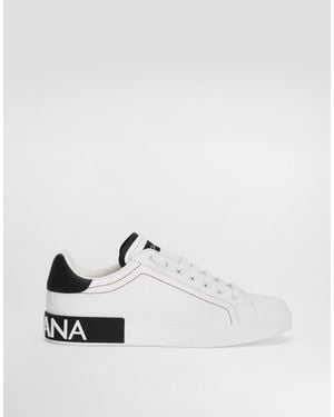 Dolce & Gabbana Logo Portofino Leather Low-Top Trainers - White