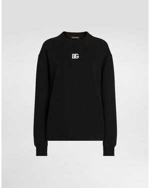 Dolce & Gabbana Jersey Sweatshirt With Dg Embroidery - Black