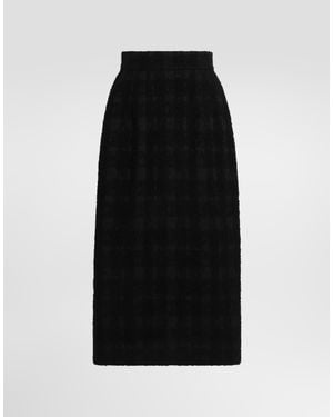 Dolce & Gabbana Wool-Blend Check Bouclé Skirt - Black