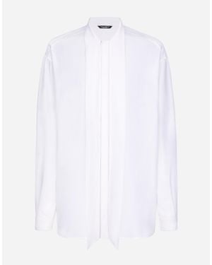 Dolce & Gabbana Crepe De Chine Silk Shirt With Scarf Detail - White