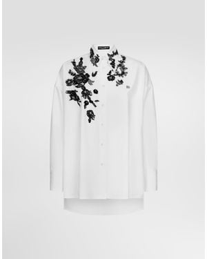 Dolce & Gabbana Oversize Cotton Shirt With Lace Appliques (Final Sale) - White