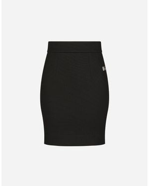 Dolce & Gabbana Milano Rib Miniskirt With Dg Logo - Black