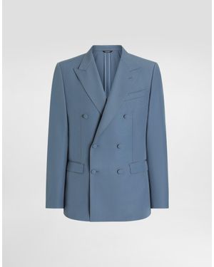 Dolce & Gabbana Double-Breasted Wool Poplin Jacket - Blue