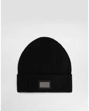 Dolce & Gabbana Cashmere And Wool Hat With Branded Tag - Black