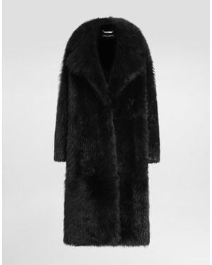 Dolce & Gabbana Single-Breasted Shearling Coat - Black