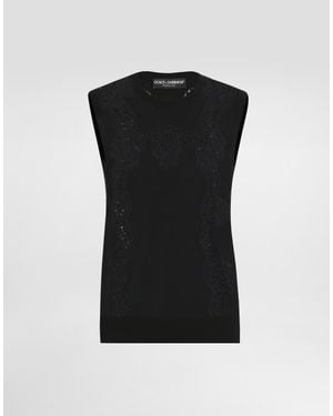 Dolce & Gabbana Tanktop Aus Wolle Mit Spitze - Schwarz