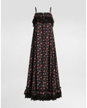 Dolce & Gabbana Floral-Print Habotai Long Dress - Black