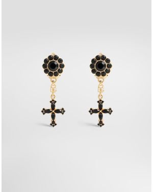 Dolce & Gabbana Cross And Rhinestone Clip Earrings - Weiß