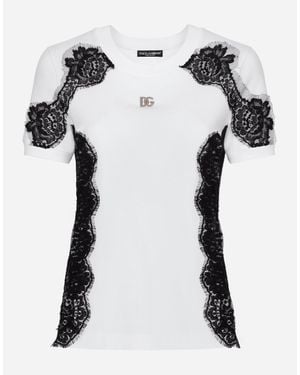 Dolce & Gabbana Lace-Trim Logo T-Shirt - White