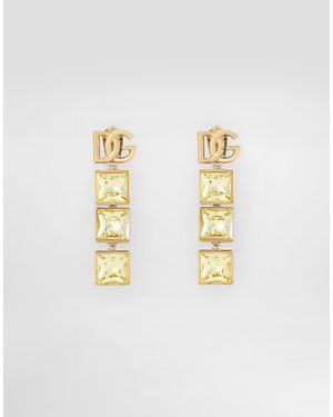 Dolce & Gabbana Orecchini Pendenti Con Logo Dg E Strass - Metallizzato
