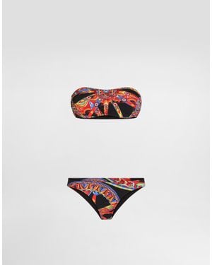 Dolce & Gabbana Carretto-Print Bandeau Bikini - White