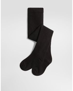 Dolce & Gabbana Perforated Tights With Logo - Black