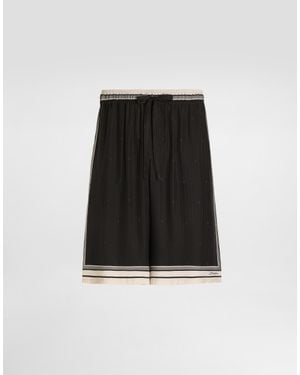 Dolce & Gabbana Logo And Stripe-Print Vanity Silk Bermuda Shorts - Black