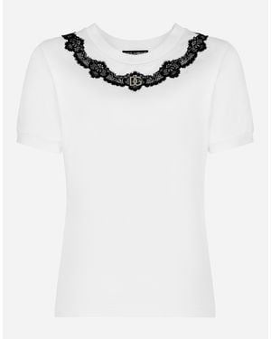 Dolce & Gabbana Jersey T-Shirt With Dg Logo And Lace Inserts - White
