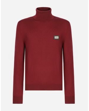 Dolce & Gabbana ハイネックセーター ウール ロゴプレート - レッド