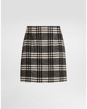 Dolce & Gabbana Wool Blend Check Skirt - Black