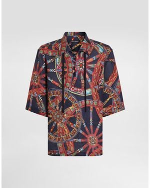 Dolce & Gabbana Camisa Hawaii En Lino Con Estampado Carretto - Rojo