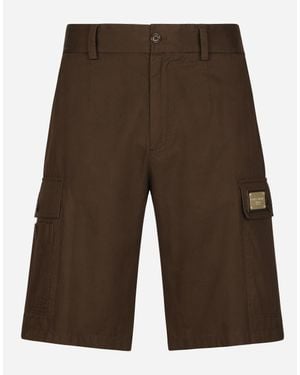 Dolce & Gabbana Bermuda cargo gabardina cotone placca logata - Marrone