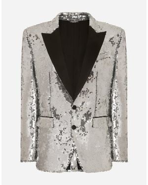 Dolce & Gabbana Sicilia Sequined Single-Breasted Tuxedo Jacket - Grey