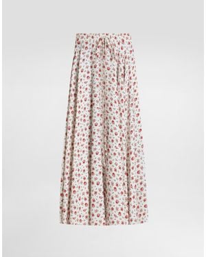 Dolce & Gabbana Small Rose-Print Charmeuse Circle Skirt - White