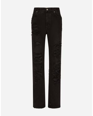 Dolce & Gabbana Flared Jeans With Ripped Details - Black