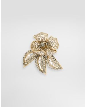 Dolce & Gabbana Flower Brooch With Rhinestones - White