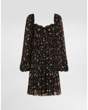 Dolce & Gabbana Small Floral-Print Chiffon Dress - Black