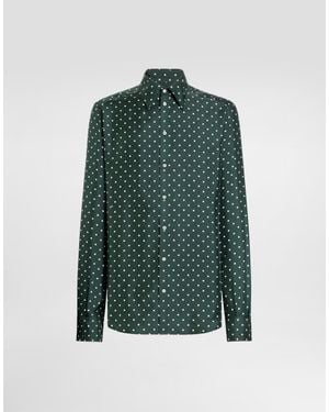 Dolce & Gabbana Polka Dot-Print Silk Twill Martini Shirt - Green