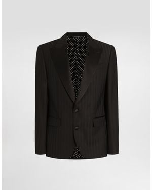 Dolce & Gabbana Pekin Wool Jacquard Single-Breasted Sicilia Light Jacket - Black