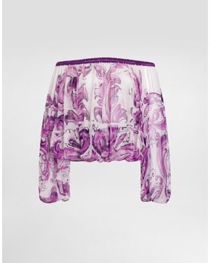 Dolce & Gabbana Majolica-Print Silk Chiffon Top - Pink