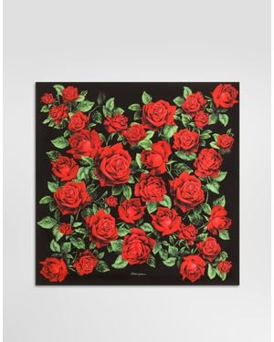 Dolce & Gabbana Tuch 90 X 90 Aus Seidentwill Mit Rosen-Print - Rot