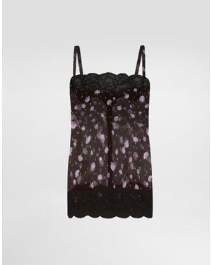 Dolce & Gabbana Carnations-Print Chiffon Top - Black
