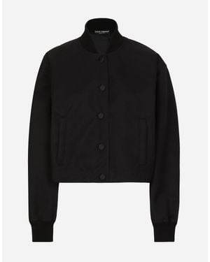 Dolce & Gabbana Gabardine Bomber Jacket, Waxed On Reverse, With Branded Tag - Black