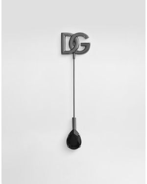 Dolce & Gabbana Dg Logo Pin With Rhinestones - White