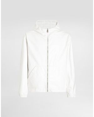 Dolce & Gabbana Leather And Fabric Jacket With Reversible Hood - White