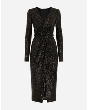 Dolce & Gabbana Micro-Sequined Calf-Length Dress - Black