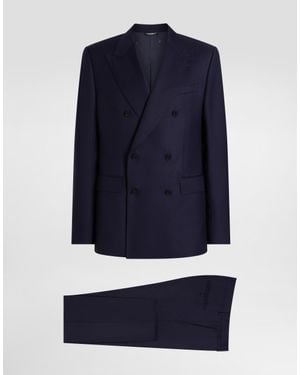 Dolce & Gabbana Double-Breasted Micro-Patterned Wool Suit - ブルー