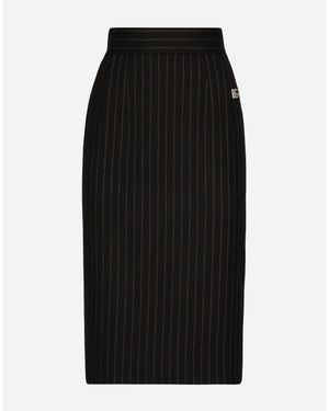 Dolce & Gabbana Short Straight-Cut Pinstripe Wool Skirt - Black