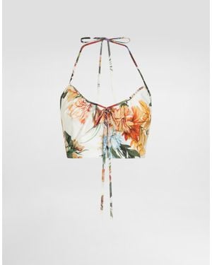 Dolce & Gabbana Top De Popelina Con Estampado De Flores - Blanco
