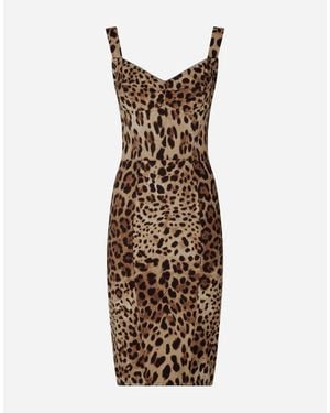 Dolce & Gabbana Leopard-Print Cady Corset-Style Midi Dress - Brown