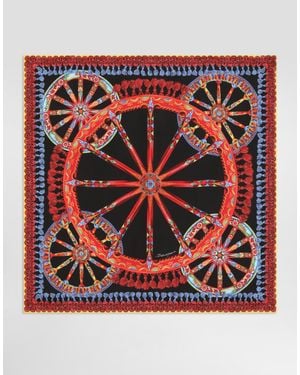 Dolce & Gabbana Foulard 90X90 En Twill De Seda Con Estampado Carretto - Rojo