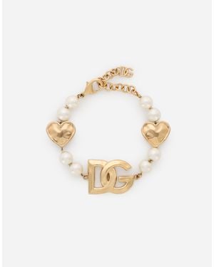 Dolce & Gabbana Bracelet Avec Cœurs Et Logo Dg - Métallisé