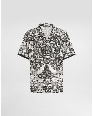 Dolce & Gabbana Majolica-Print Hawaii Crochet Lace Shirt - White