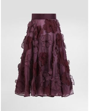 Dolce & Gabbana Organza Midi Circle Skirt With Floral Embroidery - Purple