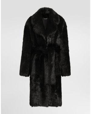 Dolce & Gabbana Long-Haired Shearling Coat - Black