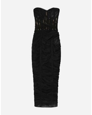Dolce & Gabbana Tulle Calf-Length Corset Dress With Draping - Black