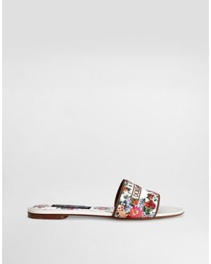 Dolce & Gabbana Nappa Leather Flat Slippers With Embroidery - White