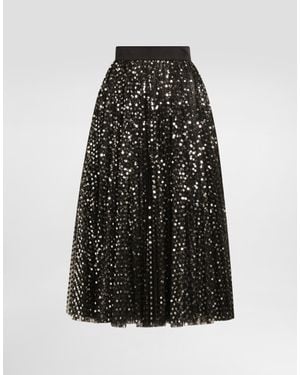 Dolce & Gabbana Tulle Midi Circle Skirt With Micro-Sequin Embroidery - Black