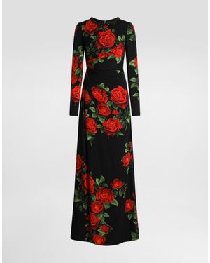 Dolce & Gabbana Rose-Print Charmeuse Dress - Red